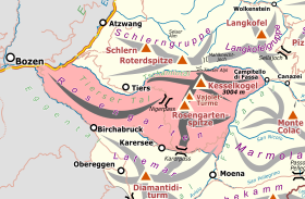 Rosengartengruppe auf einer Karte der Dolomiten