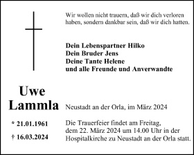 Traueranzeige für Uwe Lammla